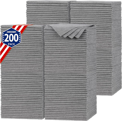 Shop Towels, Pack of 200, Grey Microfiber Cleaning Cloth Bulk, Microfiber Towels for Cars, All-Purpose Absorbent Cleaning Rags, Dust Cloth for Automotive, Mechanic, Garage, 11.5 x 11.5 inch