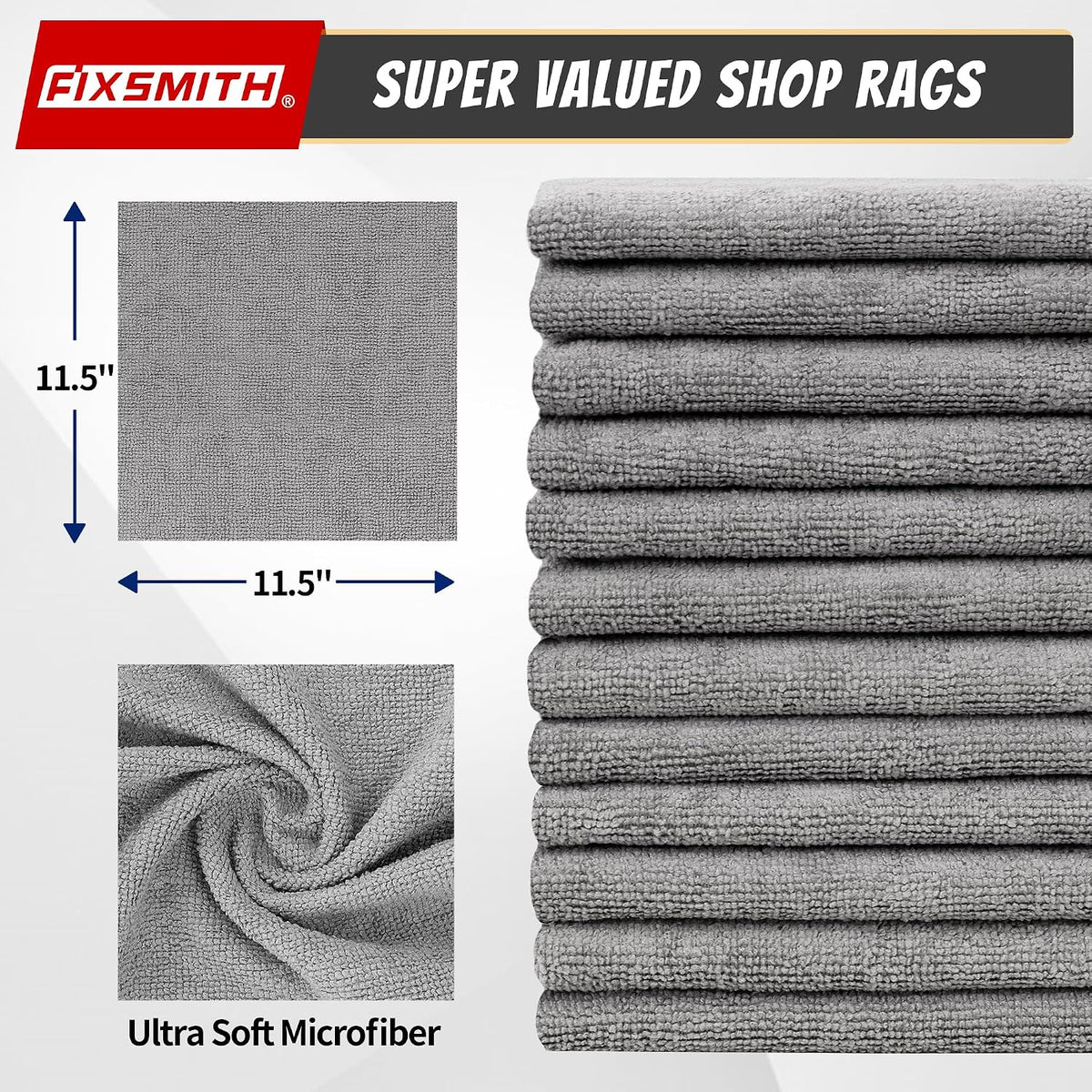 Shop Towels, Pack of 200, Grey Microfiber Cleaning Cloth Bulk, Microfiber Towels for Cars, All-Purpose Absorbent Cleaning Rags, Dust Cloth for Automotive, Mechanic, Garage, 11.5 x 11.5 inch