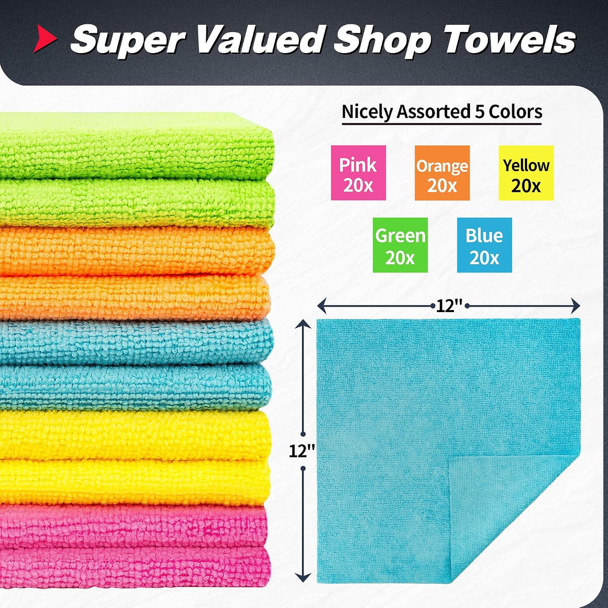 Shop Towels, Pack of 200, Grey Microfiber Cleaning Cloth Bulk, Microfiber Towels for Cars, All-Purpose Absorbent Cleaning Rags, Dust Cloth for Automotive, Mechanic, Garage, 11.5 x 11.5 inch