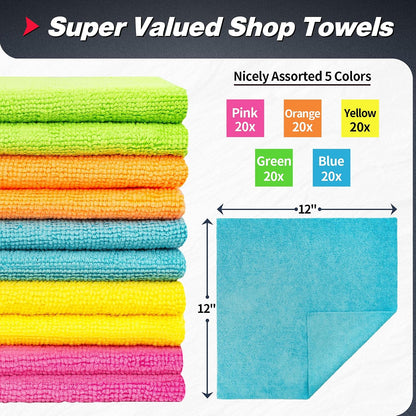 Shop Towels, Pack of 200, Grey Microfiber Cleaning Cloth Bulk, Microfiber Towels for Cars, All-Purpose Absorbent Cleaning Rags, Dust Cloth for Automotive, Mechanic, Garage, 11.5 x 11.5 inch