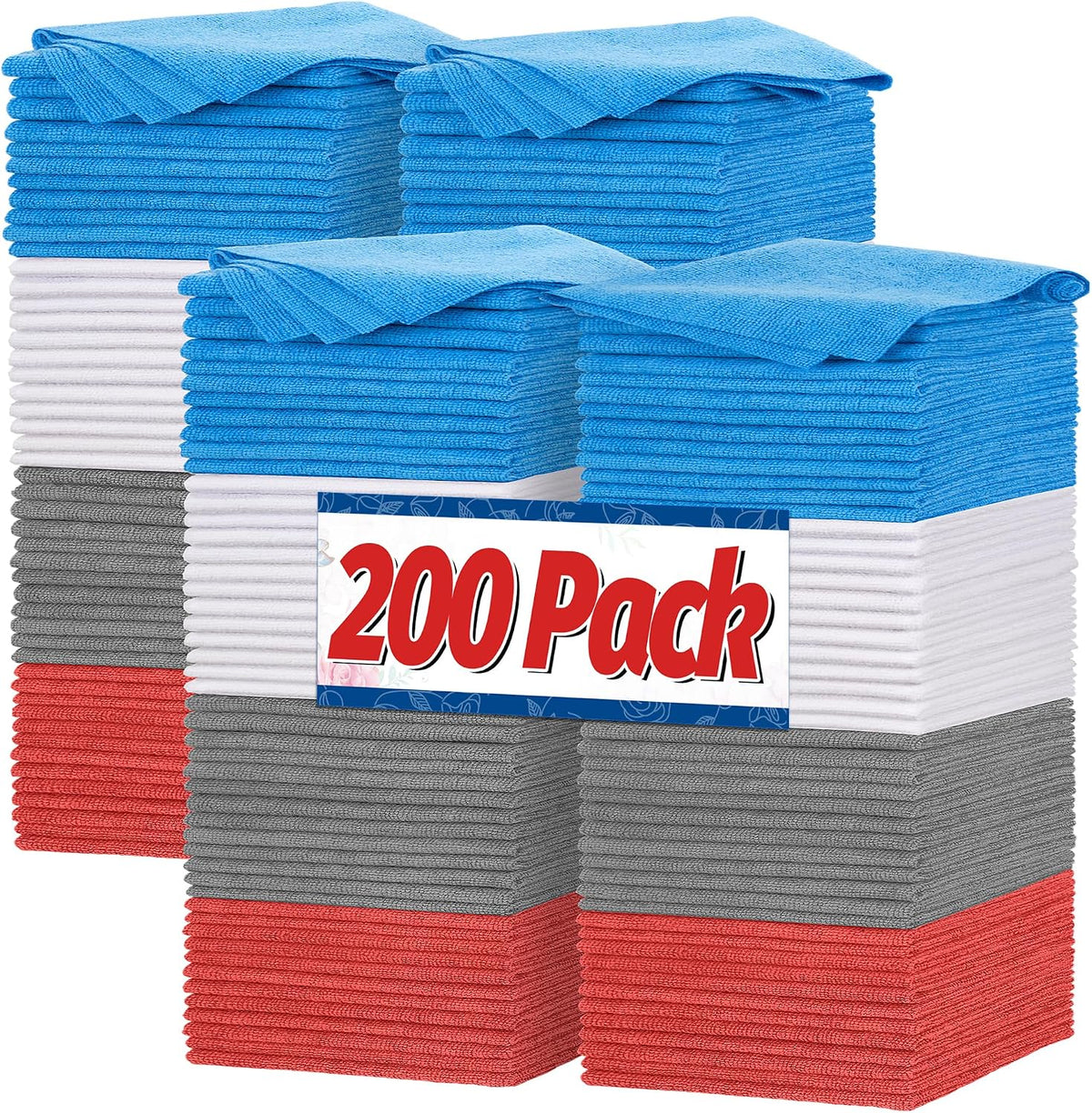 Shop Towels, Pack of 200, Grey Microfiber Cleaning Cloth Bulk, Microfiber Towels for Cars, All-Purpose Absorbent Cleaning Rags, Dust Cloth for Automotive, Mechanic, Garage, 11.5 x 11.5 inch