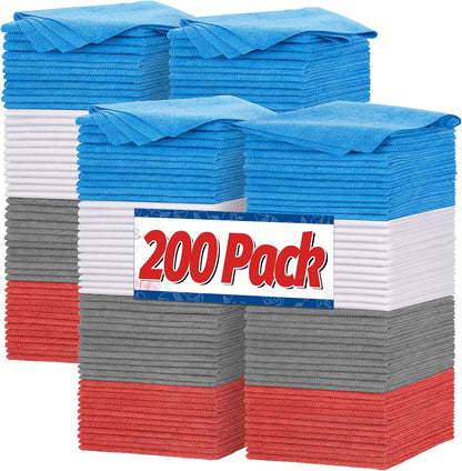 Shop Towels, Pack of 200, Grey Microfiber Cleaning Cloth Bulk, Microfiber Towels for Cars, All-Purpose Absorbent Cleaning Rags, Dust Cloth for Automotive, Mechanic, Garage, 11.5 x 11.5 inch