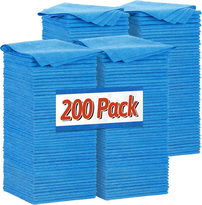 Shop Towels, Pack of 200, Grey Microfiber Cleaning Cloth Bulk, Microfiber Towels for Cars, All-Purpose Absorbent Cleaning Rags, Dust Cloth for Automotive, Mechanic, Garage, 11.5 x 11.5 inch
