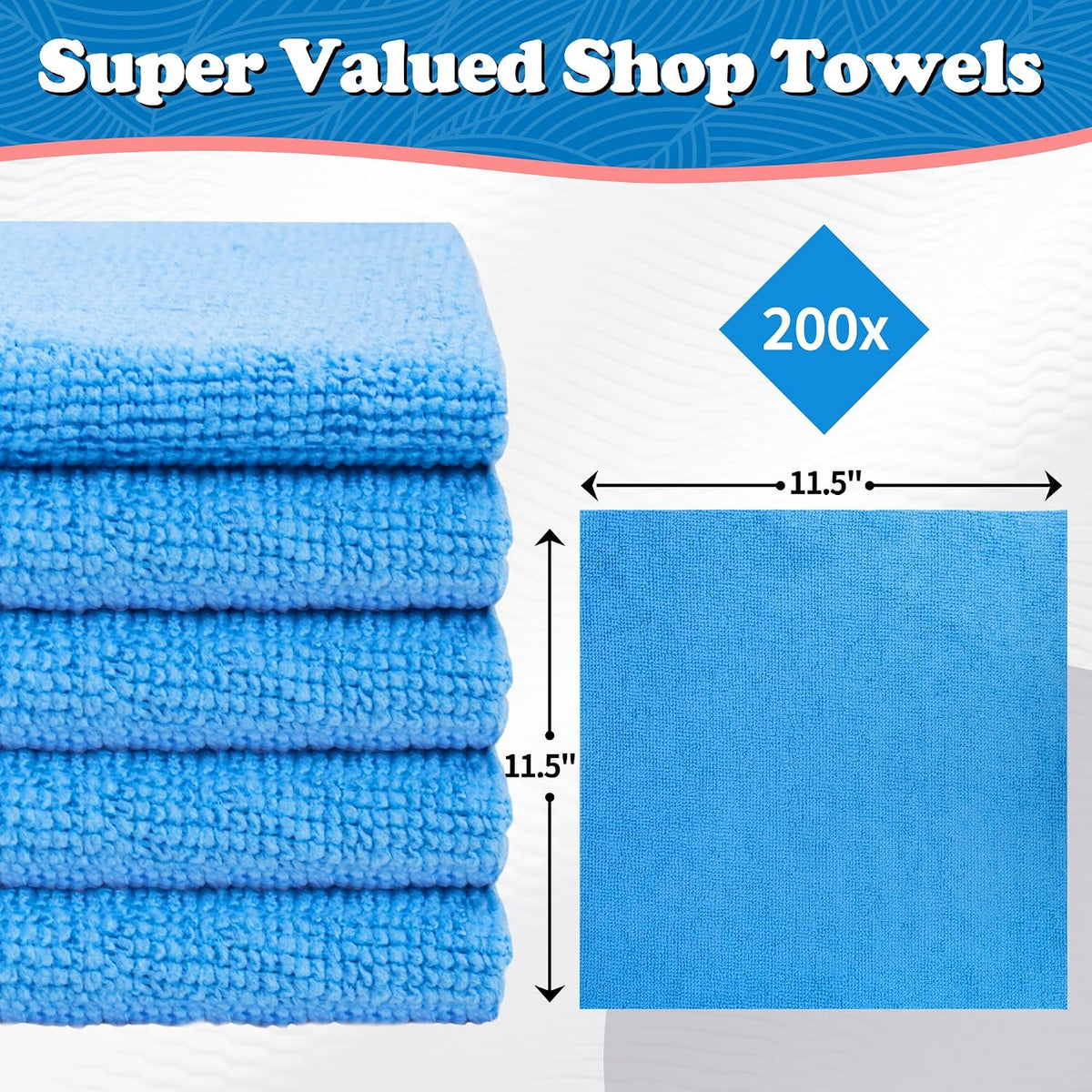 Shop Towels, Pack of 200, Grey Microfiber Cleaning Cloth Bulk, Microfiber Towels for Cars, All-Purpose Absorbent Cleaning Rags, Dust Cloth for Automotive, Mechanic, Garage, 11.5 x 11.5 inch