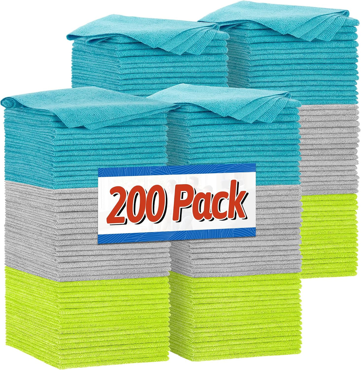 Shop Towels, Pack of 200, Grey Microfiber Cleaning Cloth Bulk, Microfiber Towels for Cars, All-Purpose Absorbent Cleaning Rags, Dust Cloth for Automotive, Mechanic, Garage, 11.5 x 11.5 inch