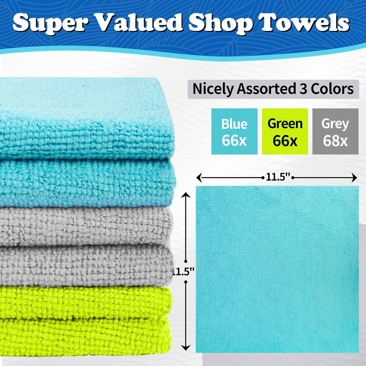 Shop Towels, Pack of 200, Grey Microfiber Cleaning Cloth Bulk, Microfiber Towels for Cars, All-Purpose Absorbent Cleaning Rags, Dust Cloth for Automotive, Mechanic, Garage, 11.5 x 11.5 inch