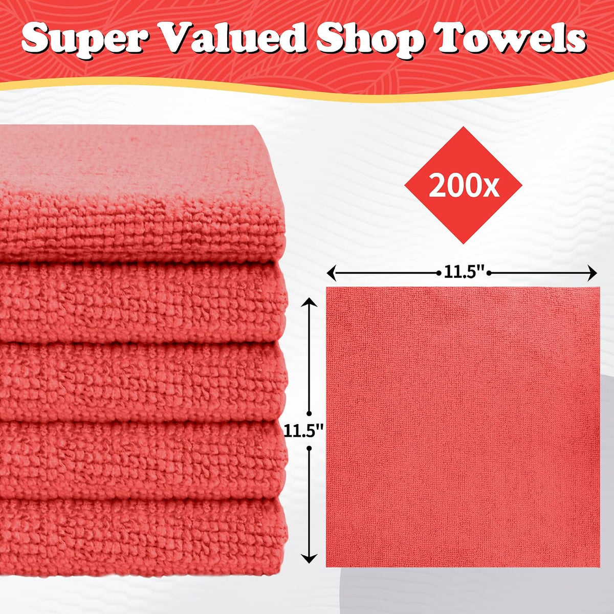 Shop Towels, Pack of 200, Grey Microfiber Cleaning Cloth Bulk, Microfiber Towels for Cars, All-Purpose Absorbent Cleaning Rags, Dust Cloth for Automotive, Mechanic, Garage, 11.5 x 11.5 inch