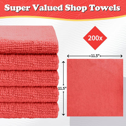 Shop Towels, Pack of 200, Grey Microfiber Cleaning Cloth Bulk, Microfiber Towels for Cars, All-Purpose Absorbent Cleaning Rags, Dust Cloth for Automotive, Mechanic, Garage, 11.5 x 11.5 inch