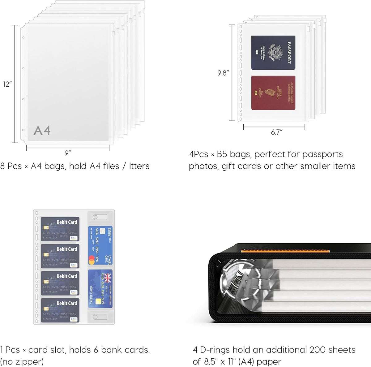 Important Document Organizer Binder with Pocket, Fireproof, Water-Resistant