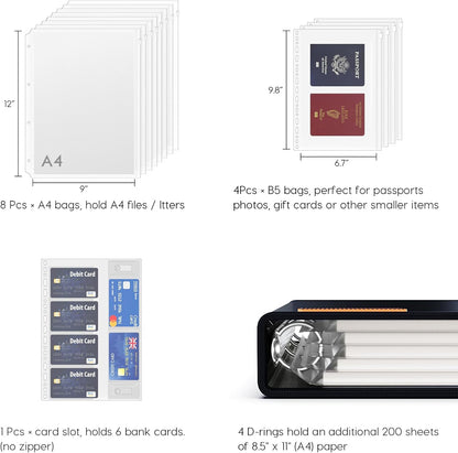 Important Document Organizer Binder with Pocket, Fireproof, Water-Resistant