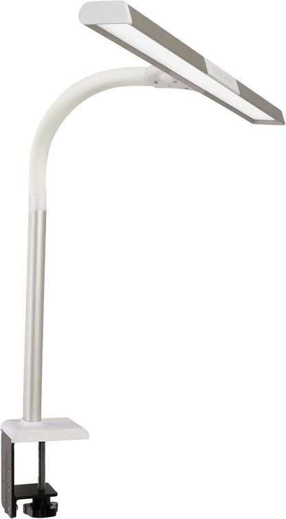Extra Wide Area LED Clamp Lamp, 5 Light Levels, White and Silver