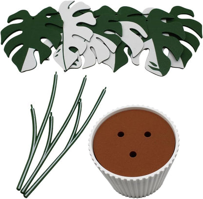 Monstera Plant Coaster Set 6 Leaf Coasters 3D Printed Modern Plant Decor Functional Home Decor Great for Desks Gift for Plant Lovers (White White)