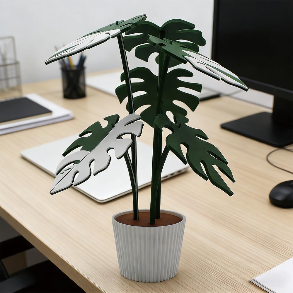 Monstera Plant Coaster Set 6 Leaf Coasters 3D Printed Modern Plant Decor Functional Home Decor Great for Desks Gift for Plant Lovers (White White)