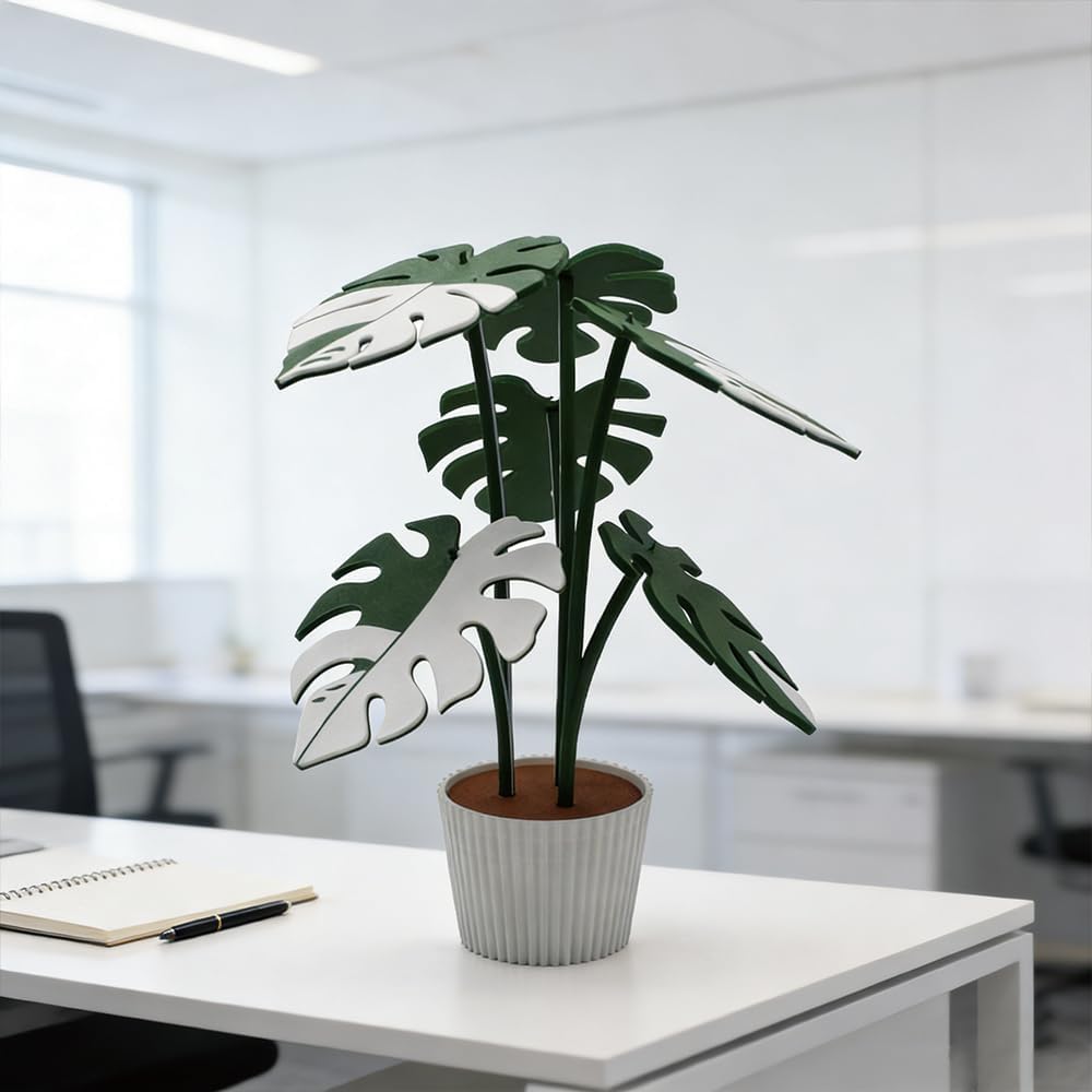 Monstera Plant Coaster Set 6 Leaf Coasters 3D Printed Modern Plant Decor Functional Home Decor Great for Desks Gift for Plant Lovers (White White)