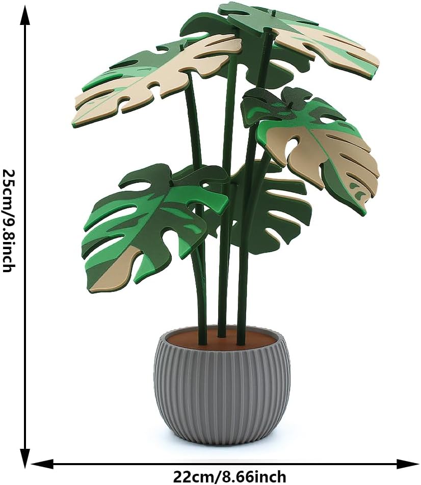 Monstera Plant Coaster Set 6 Leaf Coasters 3D Printed Modern Plant Decor Functional Home Decor Great for Desks Gift for Plant Lovers (White White)
