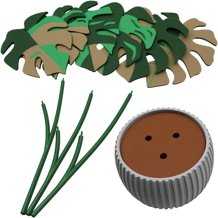 Monstera Plant Coaster Set 6 Leaf Coasters 3D Printed Modern Plant Decor Functional Home Decor Great for Desks Gift for Plant Lovers (White White)