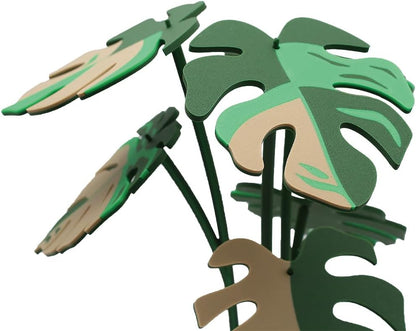Monstera Plant Coaster Set 6 Leaf Coasters 3D Printed Modern Plant Decor Functional Home Decor Great for Desks Gift for Plant Lovers (White White)