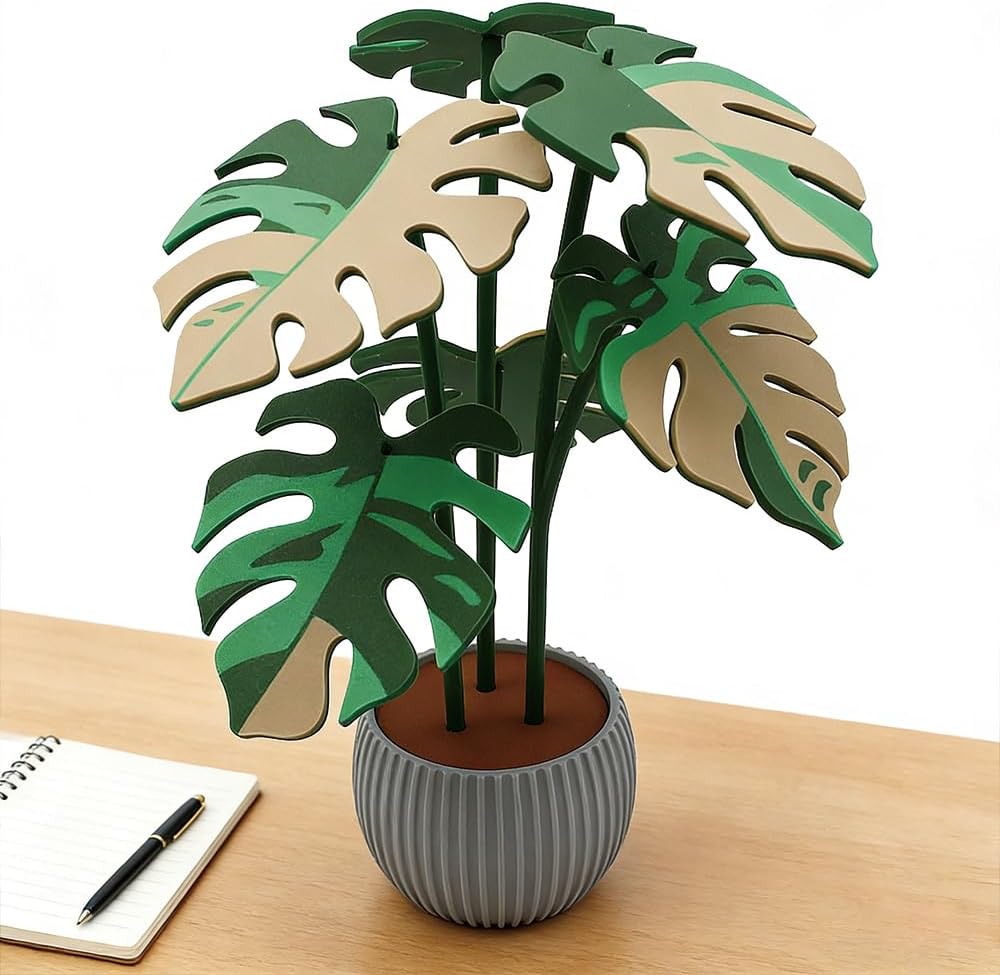 Monstera Plant Coaster Set 6 Leaf Coasters 3D Printed Modern Plant Decor Functional Home Decor Great for Desks Gift for Plant Lovers (White White)