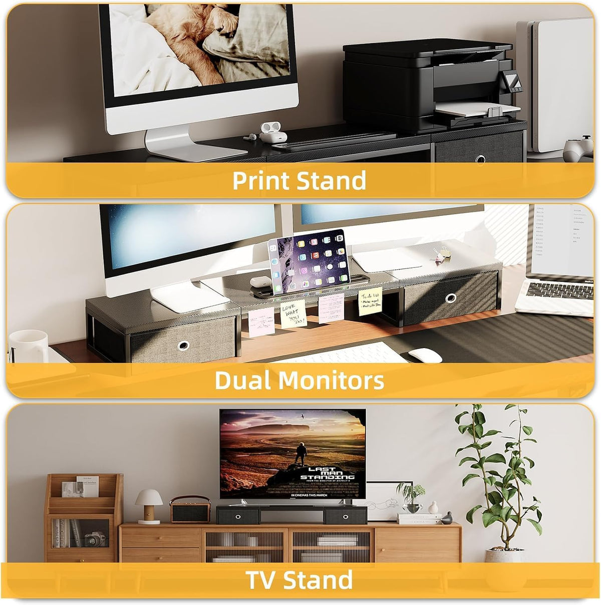 39 Inch Dual Monitor Stand Riser with 2 Drawers - Large White Wooden Computer Stand for 2 Monitors, Ergonomic Desk Organizer with Phone Holder, Desktop Storage for Laptop, Office Supplies, Home Office