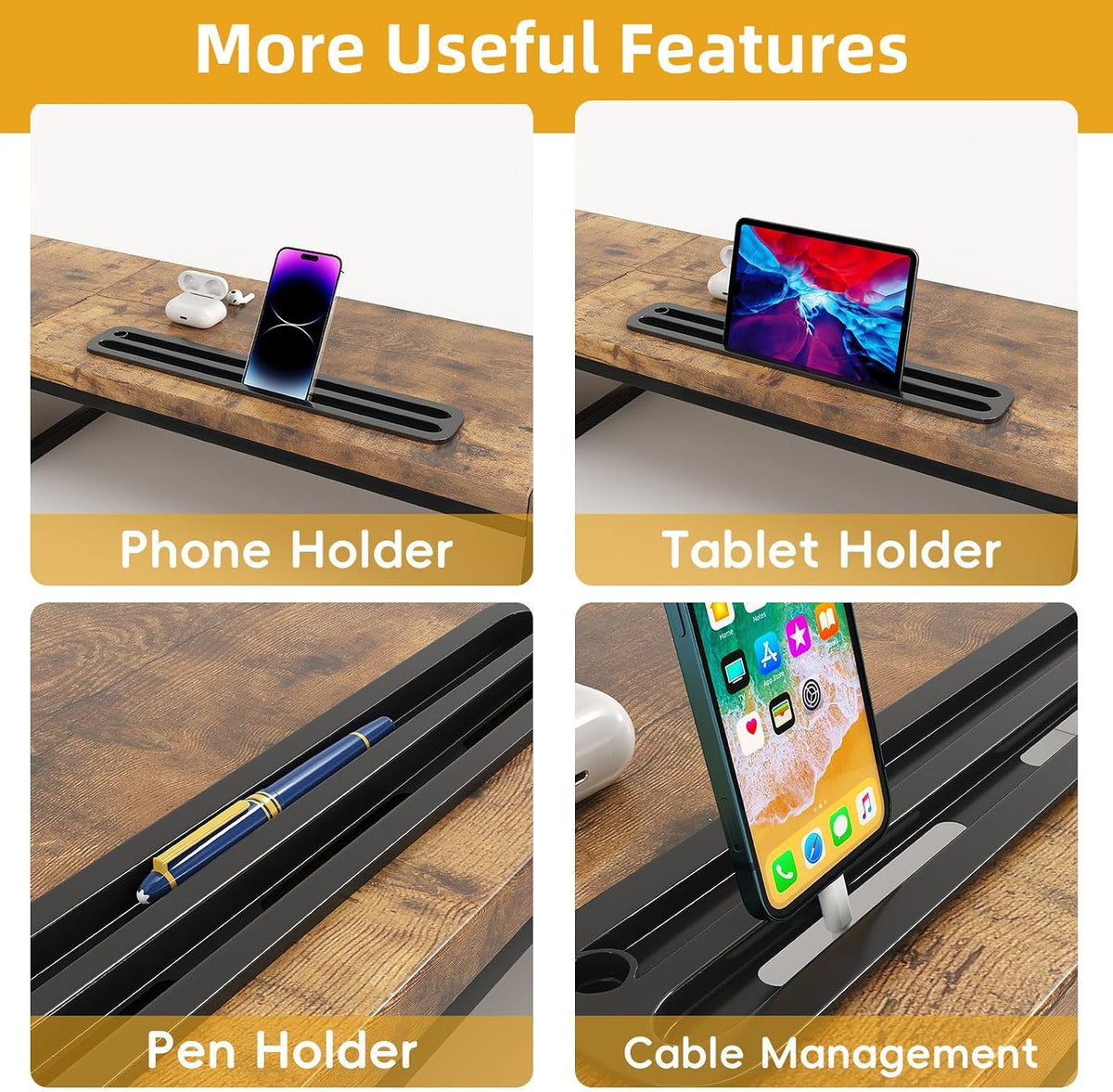 39 Inch Dual Monitor Stand Riser with 2 Drawers - Large White Wooden Computer Stand for 2 Monitors, Ergonomic Desk Organizer with Phone Holder, Desktop Storage for Laptop, Office Supplies, Home Office