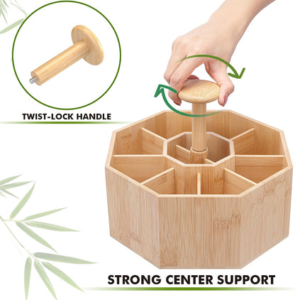 CraftGenes Bamboo Rotating Pen Organizer for Desk with 10 Compartments