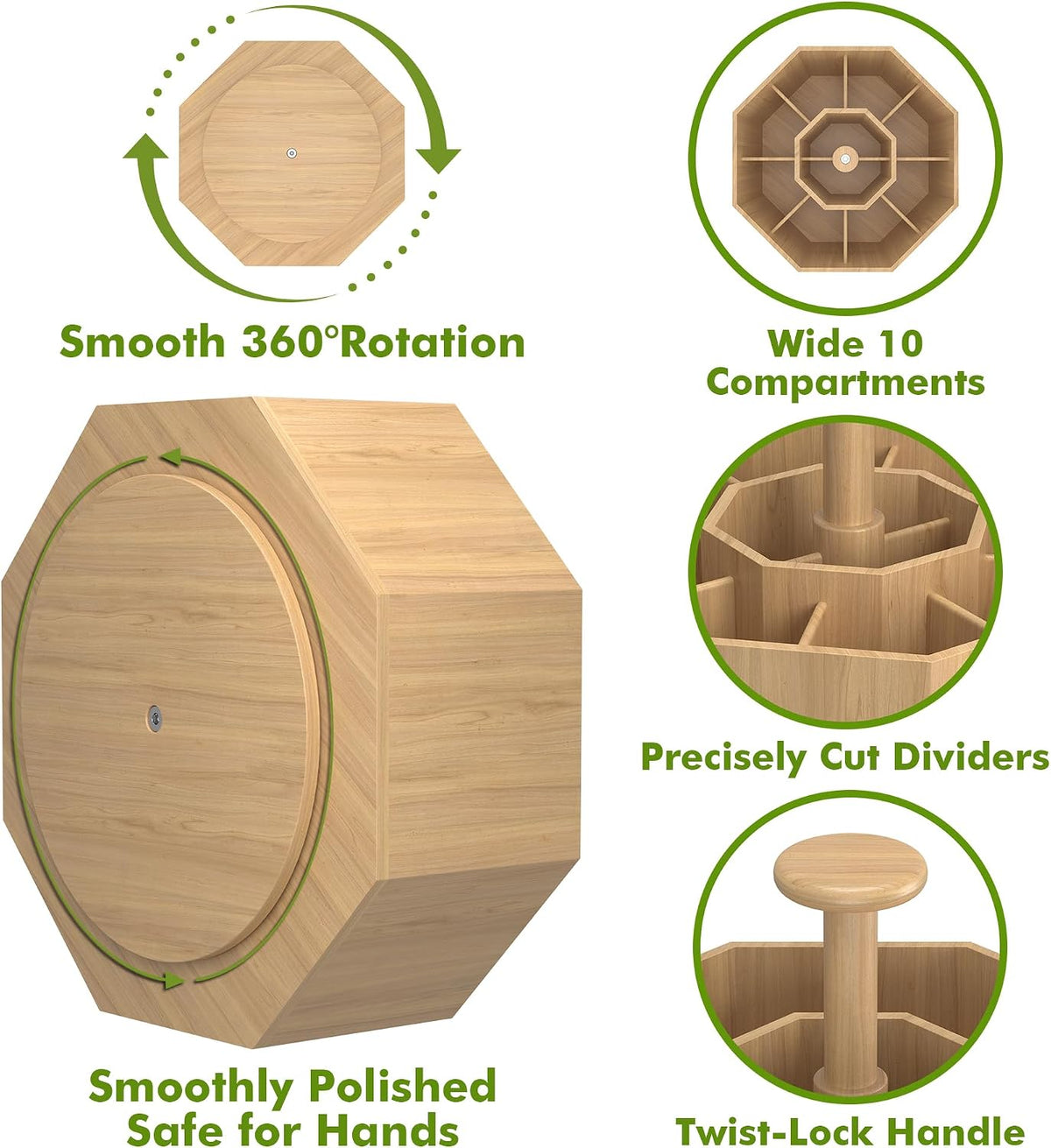 CraftGenes Bamboo Rotating Pen Organizer for Desk with 10 Compartments
