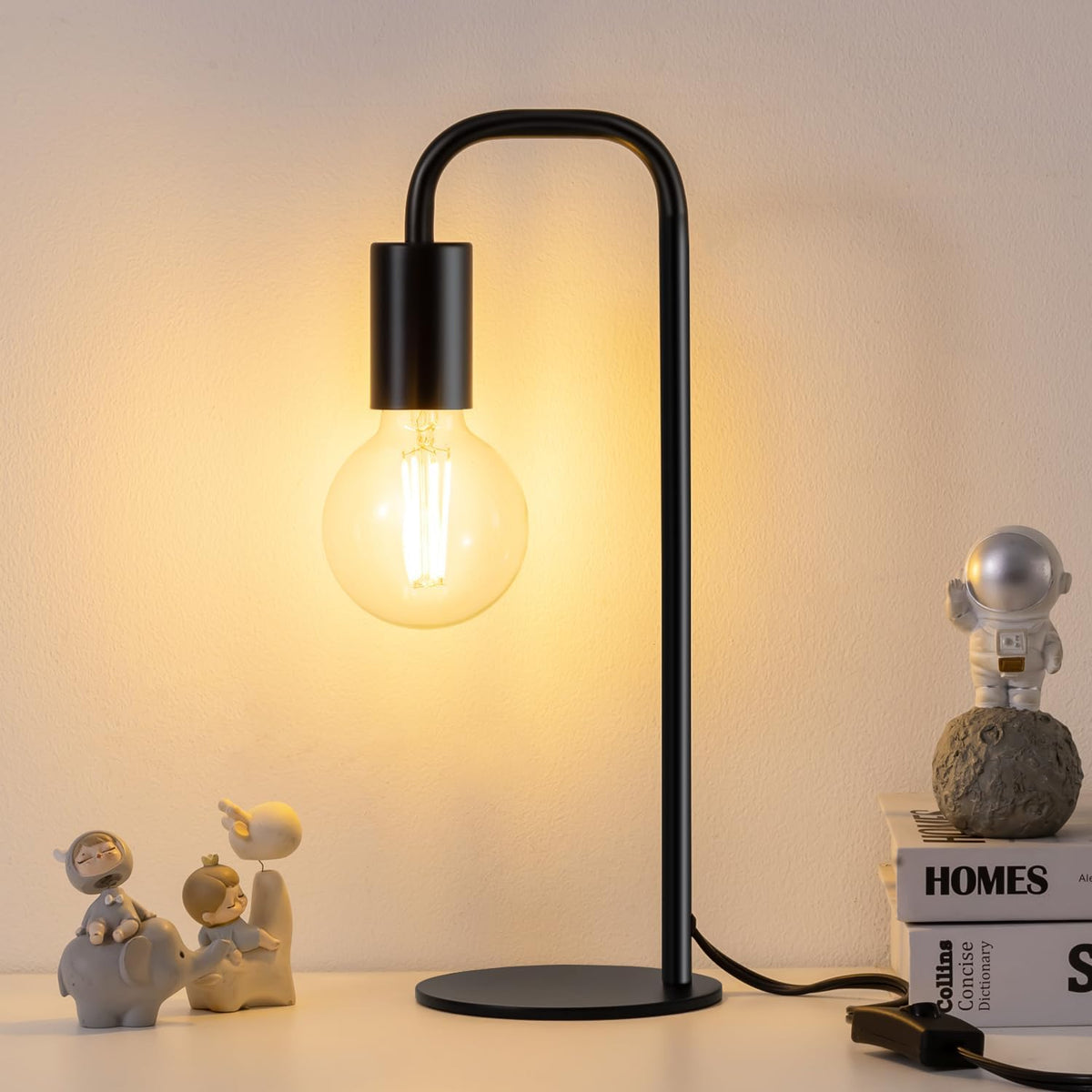 Industrial Table Lamp for Bedroom, Small Table Lamps for Bedside with Wire Switch, E26 Socket Base, Modern Nightstand Lamp for Living Room, Reading, Office, Bulb Not Included.