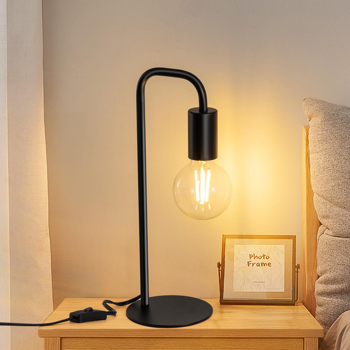 Industrial Table Lamp for Bedroom, Small Table Lamps for Bedside with Wire Switch, E26 Socket Base, Modern Nightstand Lamp for Living Room, Reading, Office, Bulb Not Included.