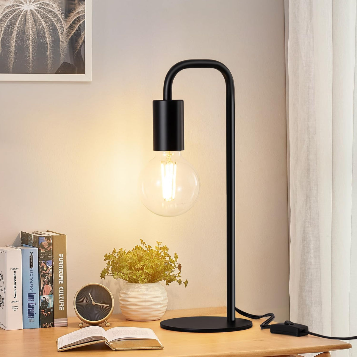 Industrial Table Lamp for Bedroom, Small Table Lamps for Bedside with Wire Switch, E26 Socket Base, Modern Nightstand Lamp for Living Room, Reading, Office, Bulb Not Included.