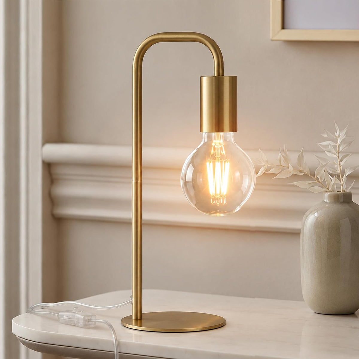 Industrial Table Lamp for Bedroom, Small Table Lamps for Bedside with Wire Switch, E26 Socket Base, Modern Nightstand Lamp for Living Room, Reading, Office, Bulb Not Included.