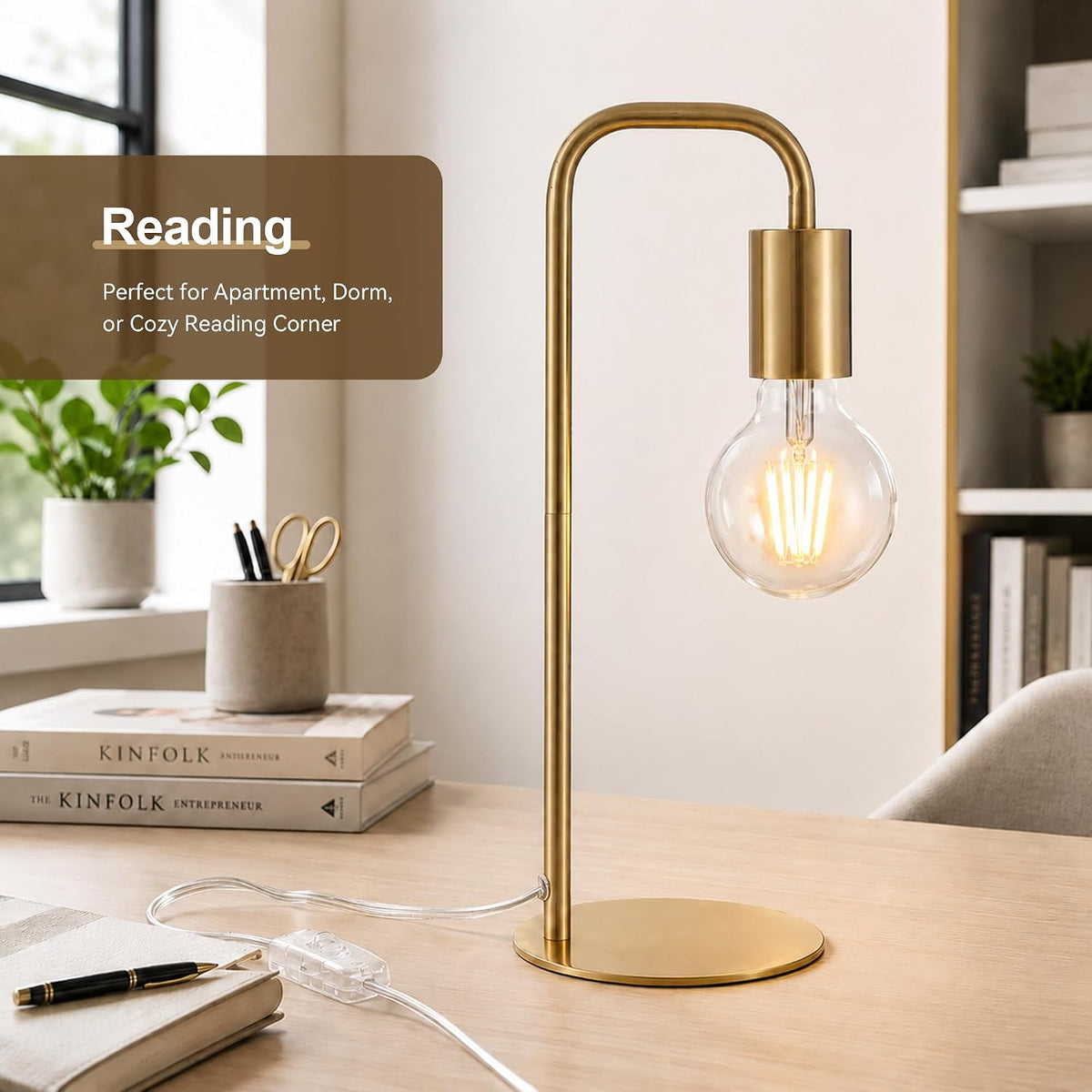 Industrial Table Lamp for Bedroom, Small Table Lamps for Bedside with Wire Switch, E26 Socket Base, Modern Nightstand Lamp for Living Room, Reading, Office, Bulb Not Included.