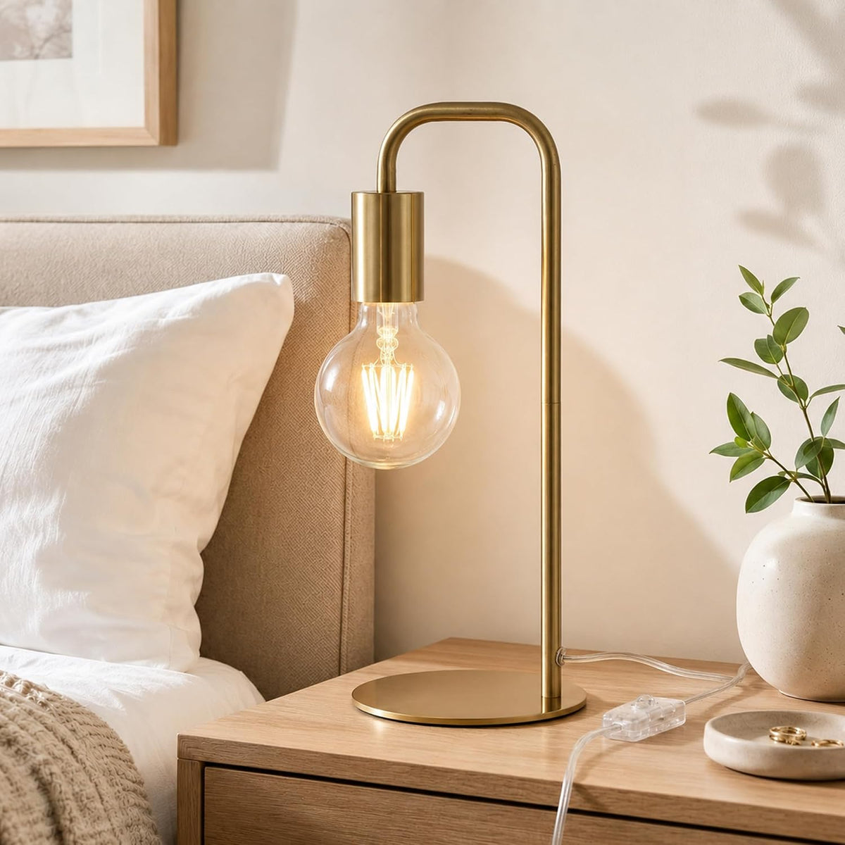 Industrial Table Lamp for Bedroom, Small Table Lamps for Bedside with Wire Switch, E26 Socket Base, Modern Nightstand Lamp for Living Room, Reading, Office, Bulb Not Included.