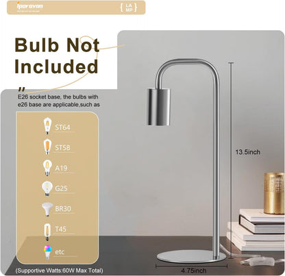 Industrial Table Lamp for Bedroom, Small Table Lamps for Bedside with Wire Switch, E26 Socket Base, Modern Nightstand Lamp for Living Room, Reading, Office, Bulb Not Included.