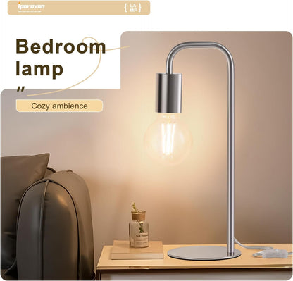 Industrial Table Lamp for Bedroom, Small Table Lamps for Bedside with Wire Switch, E26 Socket Base, Modern Nightstand Lamp for Living Room, Reading, Office, Bulb Not Included.