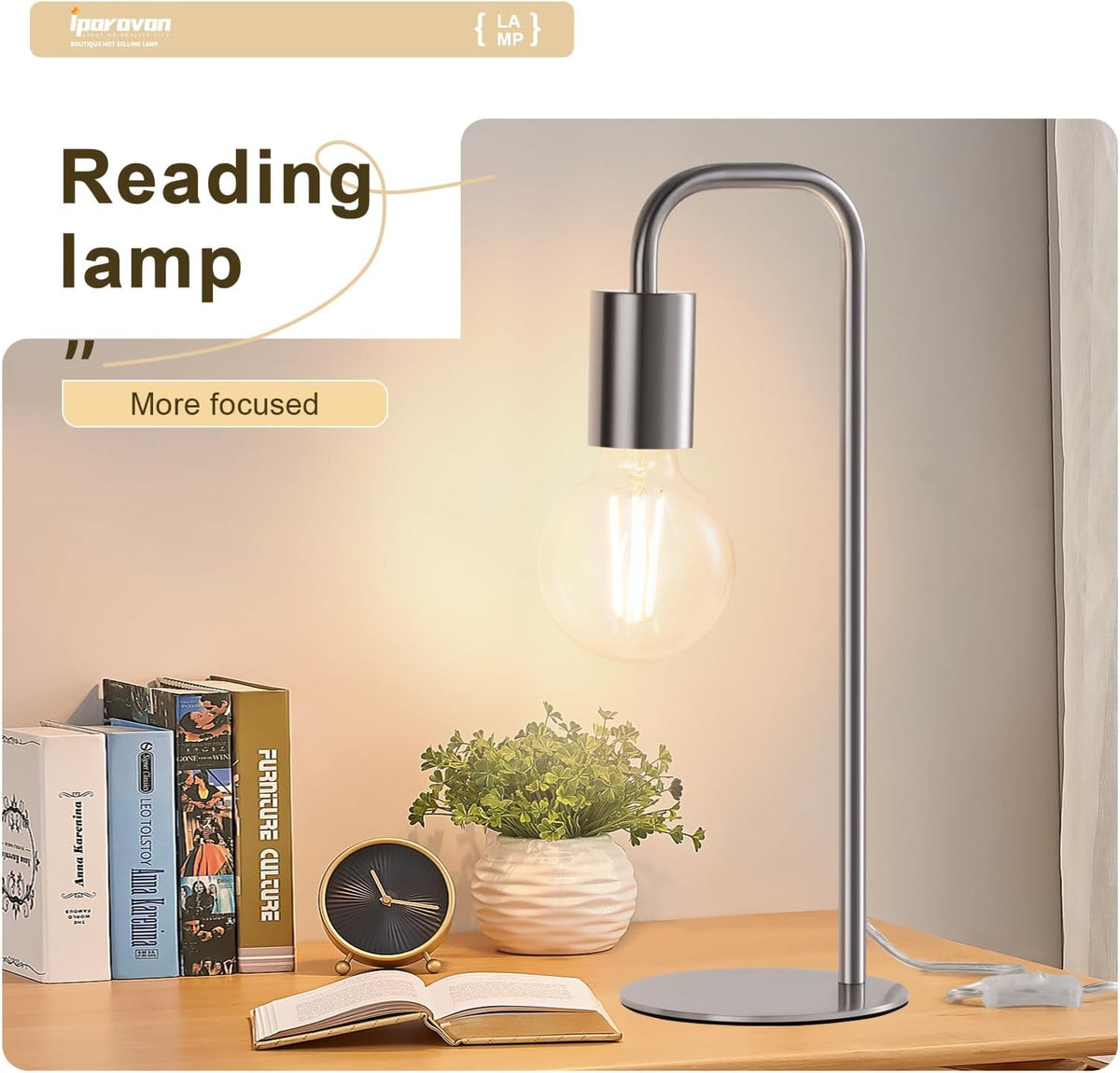 Industrial Table Lamp for Bedroom, Small Table Lamps for Bedside with Wire Switch, E26 Socket Base, Modern Nightstand Lamp for Living Room, Reading, Office, Bulb Not Included.