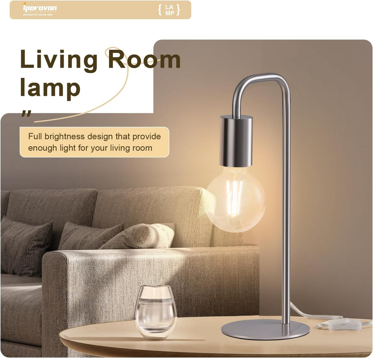 Industrial Table Lamp for Bedroom, Small Table Lamps for Bedside with Wire Switch, E26 Socket Base, Modern Nightstand Lamp for Living Room, Reading, Office, Bulb Not Included.