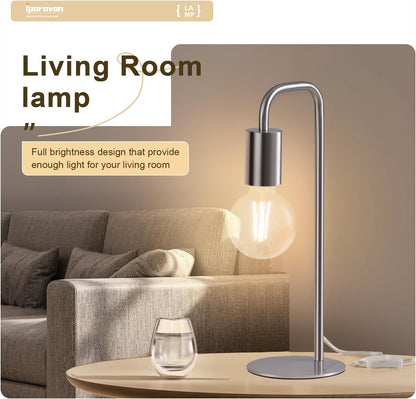 Industrial Table Lamp for Bedroom, Small Table Lamps for Bedside with Wire Switch, E26 Socket Base, Modern Nightstand Lamp for Living Room, Reading, Office, Bulb Not Included.