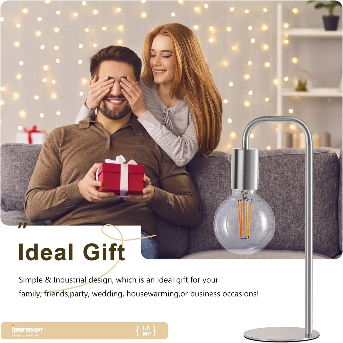Industrial Table Lamp for Bedroom, Small Table Lamps for Bedside with Wire Switch, E26 Socket Base, Modern Nightstand Lamp for Living Room, Reading, Office, Bulb Not Included.