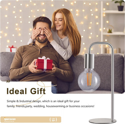 Industrial Table Lamp for Bedroom, Small Table Lamps for Bedside with Wire Switch, E26 Socket Base, Modern Nightstand Lamp for Living Room, Reading, Office, Bulb Not Included.