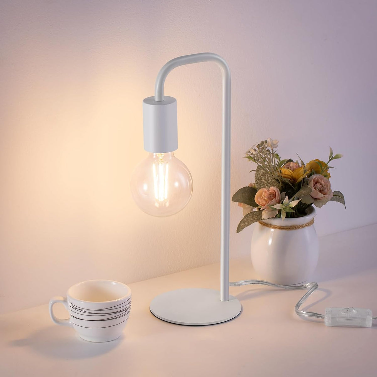 Industrial Table Lamp for Bedroom, Small Table Lamps for Bedside with Wire Switch, E26 Socket Base, Modern Nightstand Lamp for Living Room, Reading, Office, Bulb Not Included.