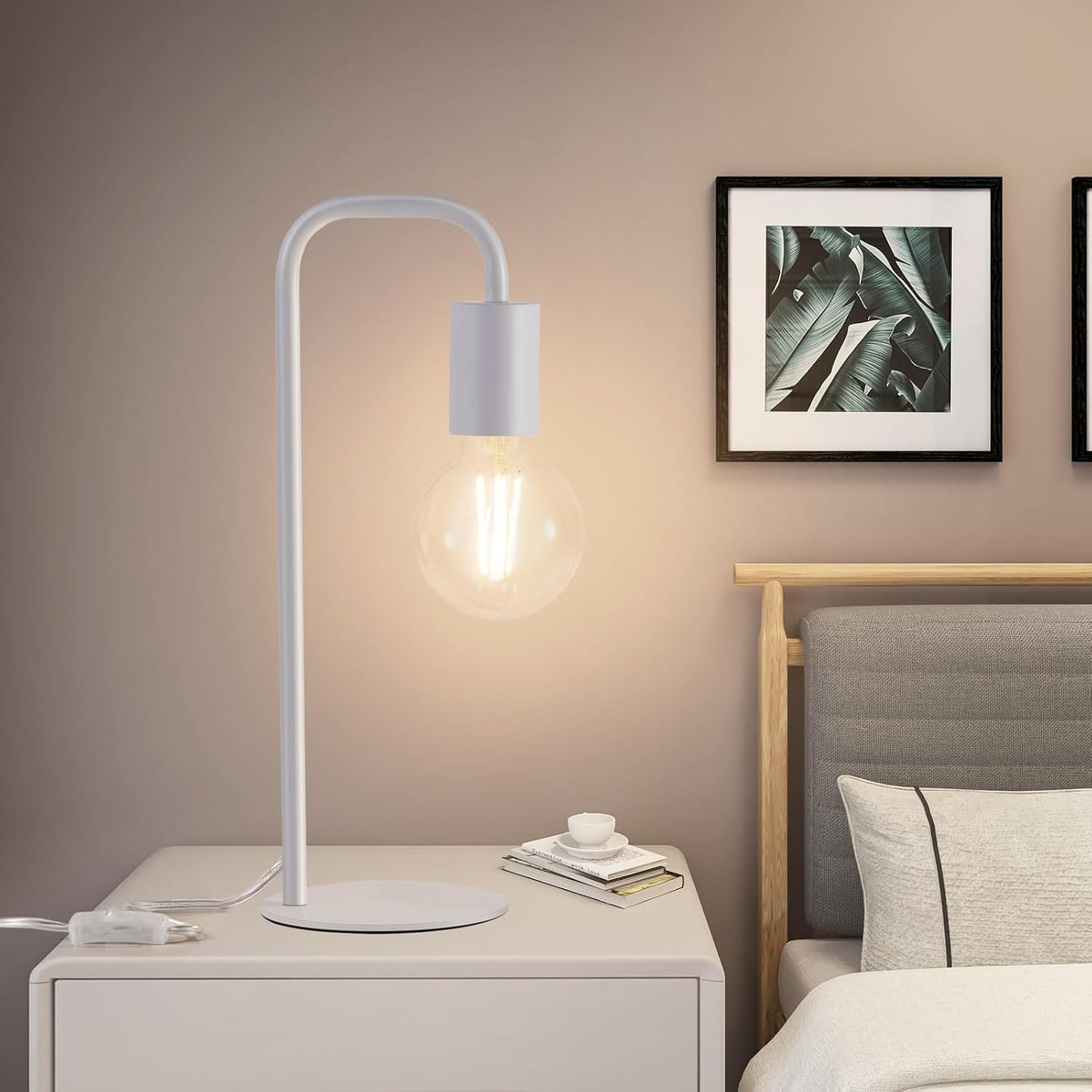 Industrial Table Lamp for Bedroom, Small Table Lamps for Bedside with Wire Switch, E26 Socket Base, Modern Nightstand Lamp for Living Room, Reading, Office, Bulb Not Included.