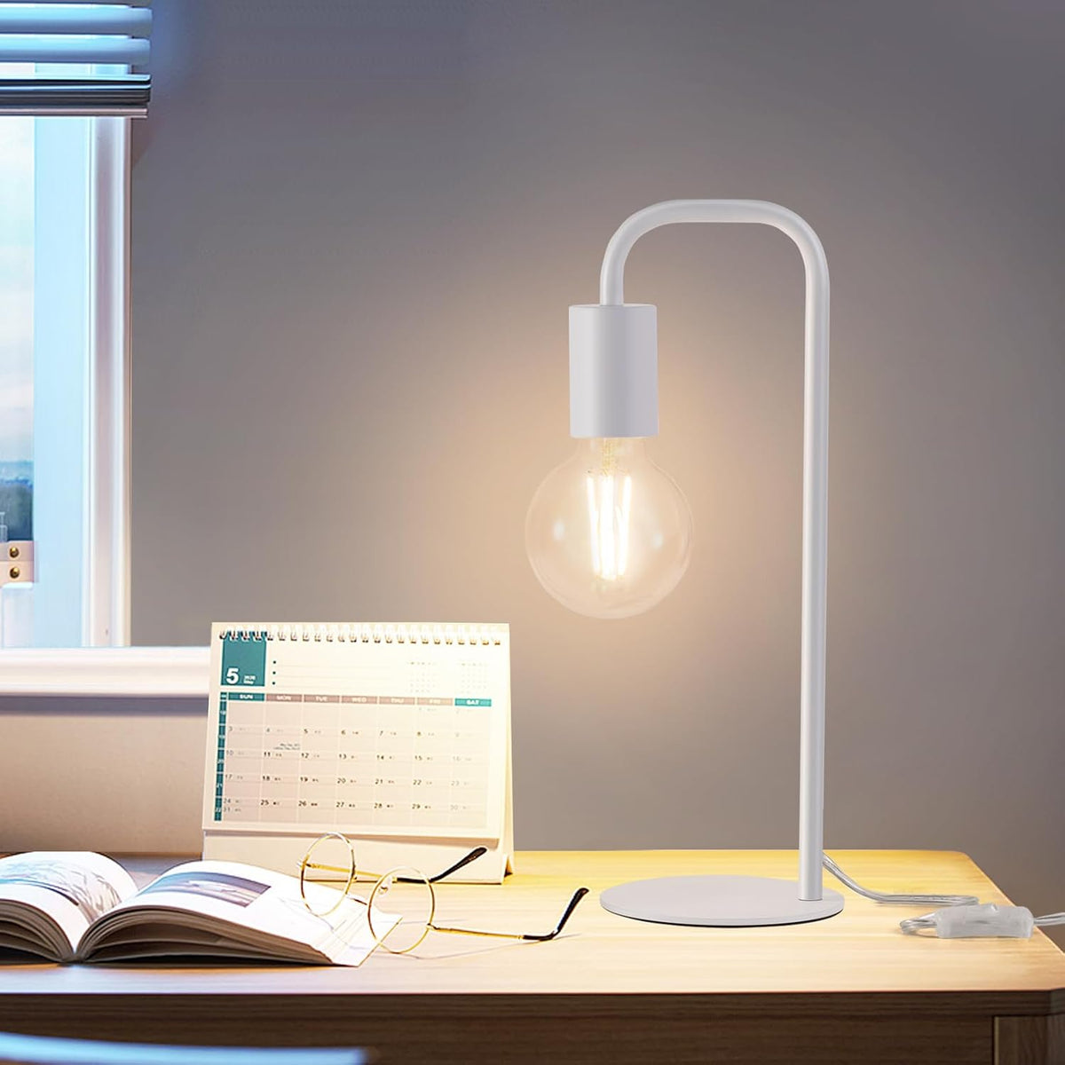 Industrial Table Lamp for Bedroom, Small Table Lamps for Bedside with Wire Switch, E26 Socket Base, Modern Nightstand Lamp for Living Room, Reading, Office, Bulb Not Included.