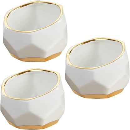 Geometric Ceramic Planters, Mini Decorative Bowls (Set of 3) Small- Succulent Pots, Modern Decor, Shelf Decor, Desk, Table Décor, White