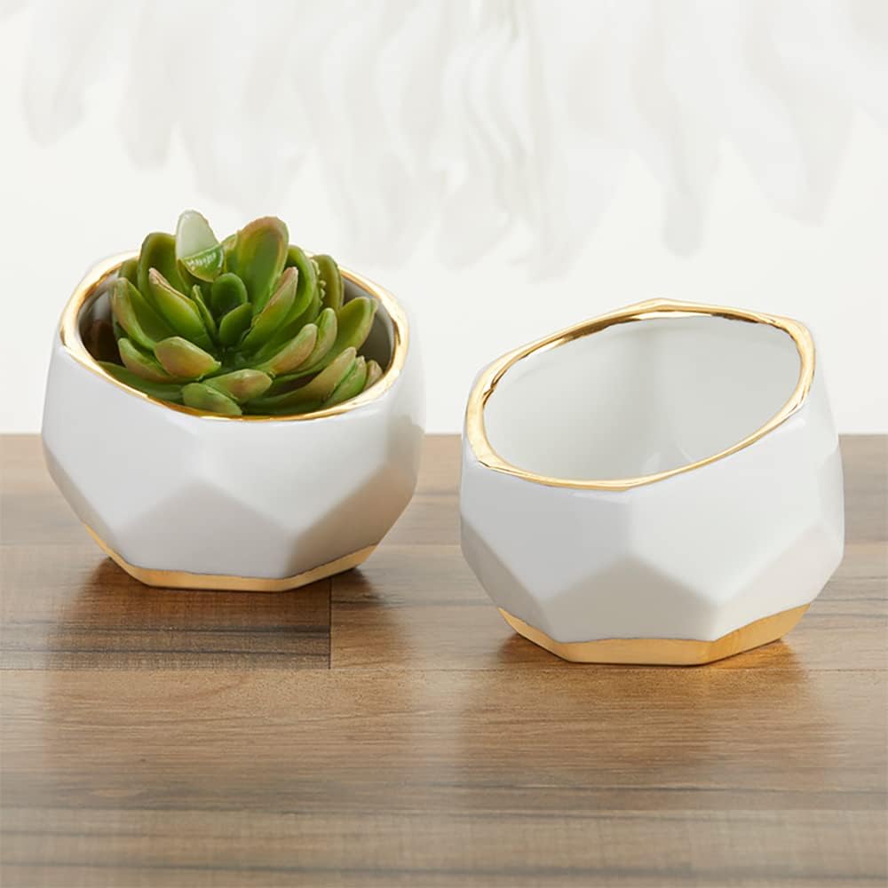Geometric Ceramic Planters, Mini Decorative Bowls (Set of 3) Small- Succulent Pots, Modern Decor, Shelf Decor, Desk, Table Décor, White