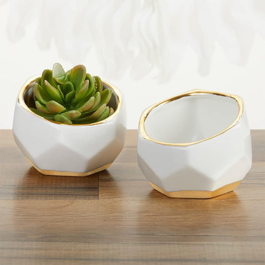 Geometric Ceramic Planters, Mini Decorative Bowls (Set of 3) Small- Succulent Pots, Modern Decor, Shelf Decor, Desk, Table Décor, White