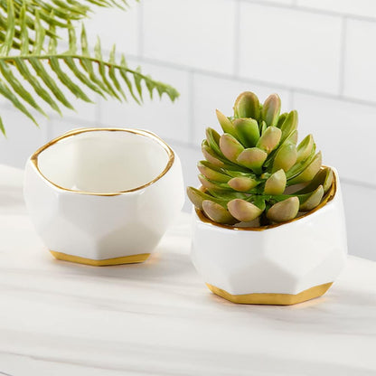 Geometric Ceramic Planters, Mini Decorative Bowls (Set of 3) Small- Succulent Pots, Modern Decor, Shelf Decor, Desk, Table Décor, White