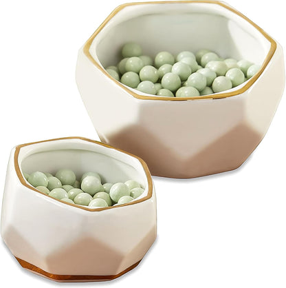Geometric Ceramic Planters, Mini Decorative Bowls (Set of 3) Small- Succulent Pots, Modern Decor, Shelf Decor, Desk, Table Décor, White