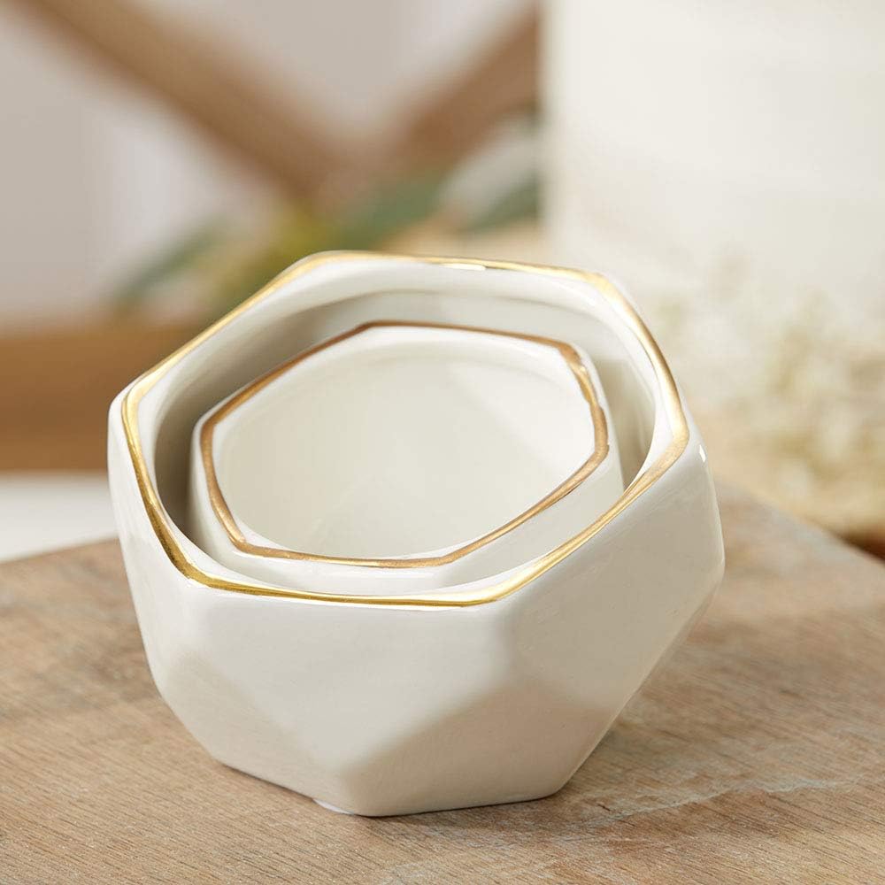Geometric Ceramic Planters, Mini Decorative Bowls (Set of 3) Small- Succulent Pots, Modern Decor, Shelf Decor, Desk, Table Décor, White