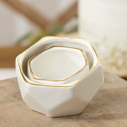 Geometric Ceramic Planters, Mini Decorative Bowls (Set of 3) Small- Succulent Pots, Modern Decor, Shelf Decor, Desk, Table Décor, White