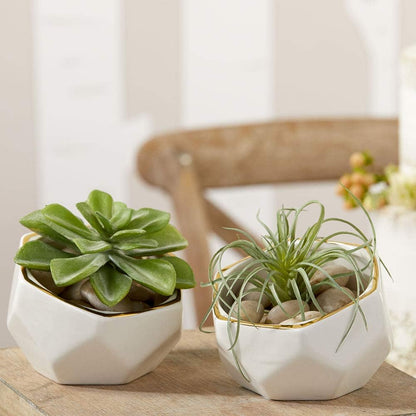 Geometric Ceramic Planters, Mini Decorative Bowls (Set of 3) Small- Succulent Pots, Modern Decor, Shelf Decor, Desk, Table Décor, White